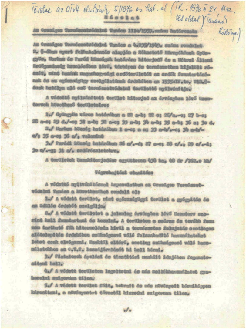 Kékestetőt védetté nyilvánító határozat_BNPI archív.png